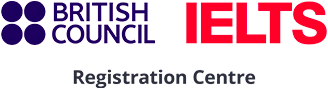 I loghi del British Council e di IELTS con il testo "Registration Centre" sotto di essi, a indicare che la sede è un centro di registrazione ufficiale IELTS.