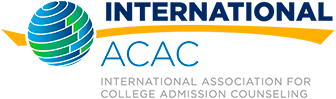 Logo dell'International ACAC, con l'icona di un globo blu e verde a sinistra e il testo "INTERNATIONAL ACAC-International Association for College Admission Counseling" a destra.